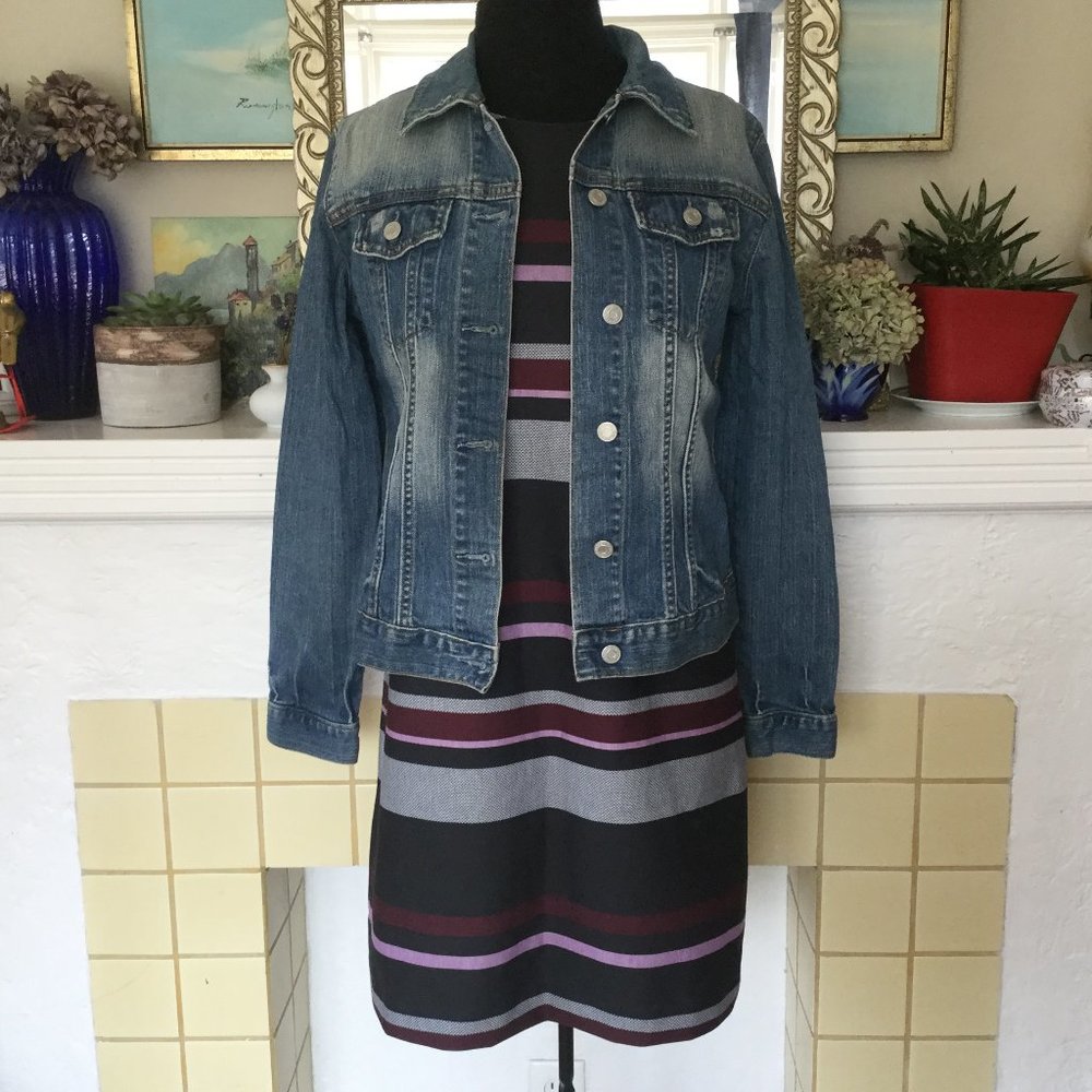 Joe Fresh XS Shift Dress Thick Material Striped stretch Office